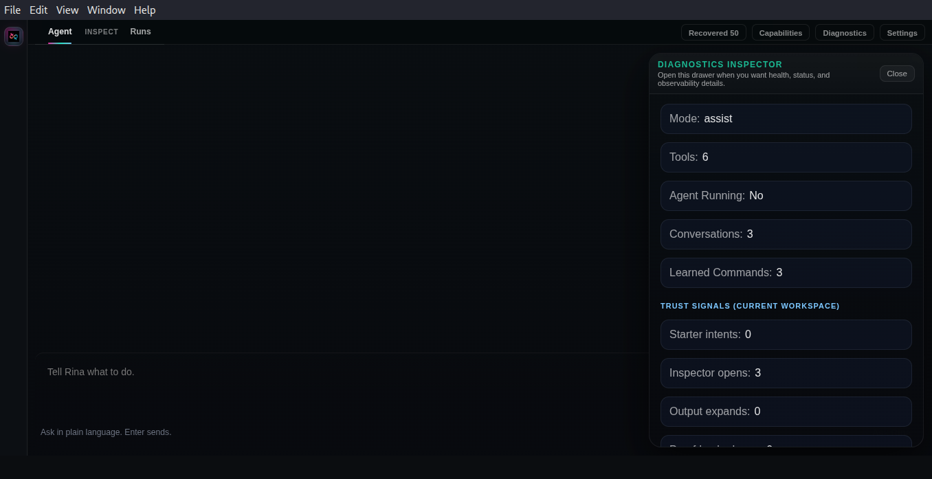 RinaWarp showing the project fixed with verified status after repair
