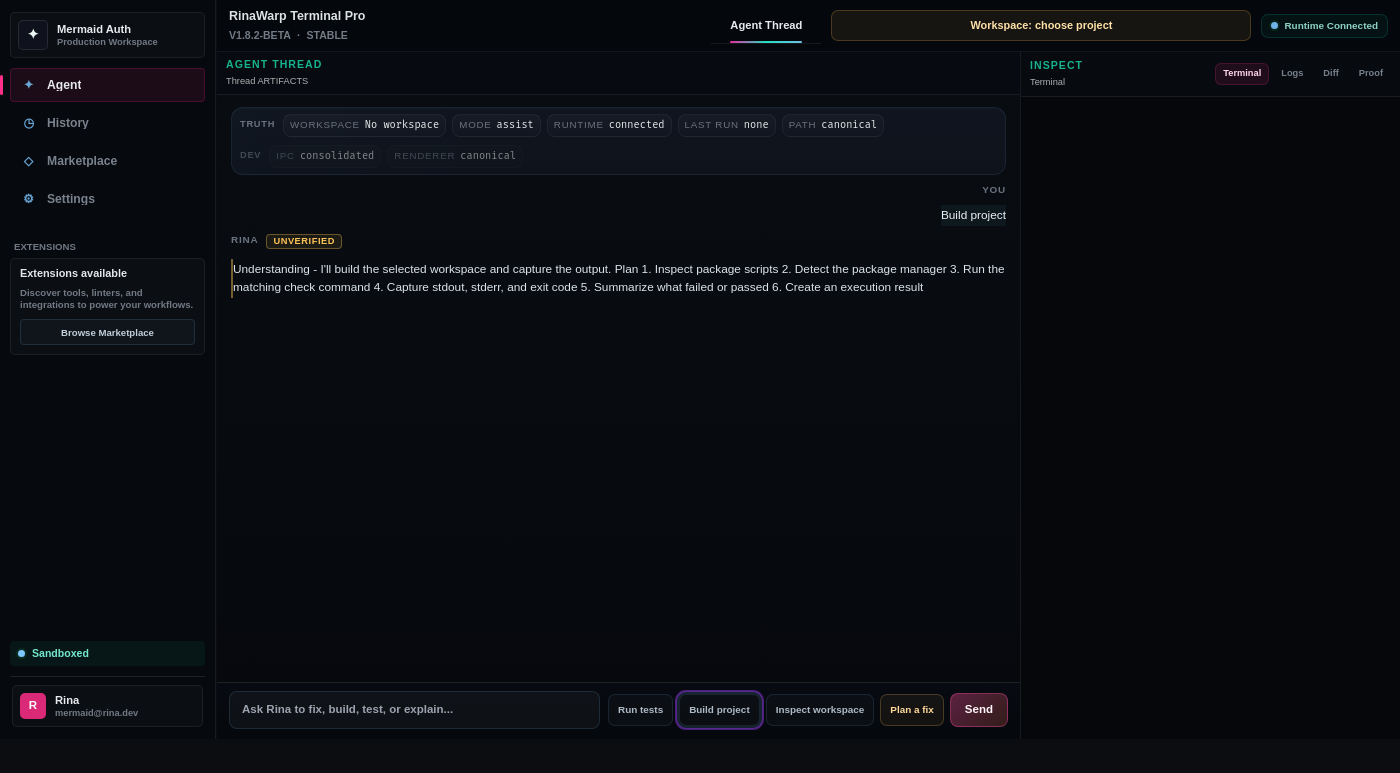 RinaWarp Agent Thread with current quick actions